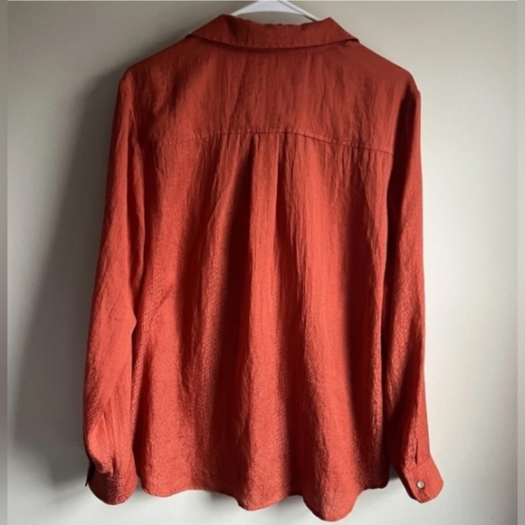 Chicos Rust Button Down Shirt & Floral Long Sleeve Top 2pc Set EUC - Picture 4 of 9